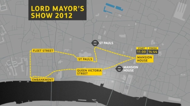 Route of the Lord Mayor's Show on 10th November.