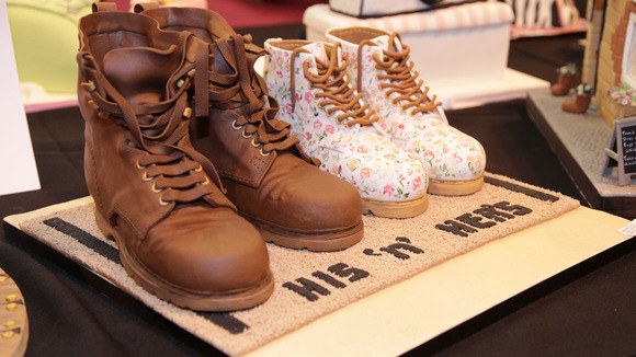 A cake that looks like two pairs of boots