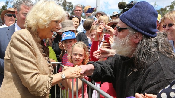 The Duchess of Cornwall meeting the public at the unveiling ceremony in honour of the Queen's Diamond Jubilee, in Canberra Australia.