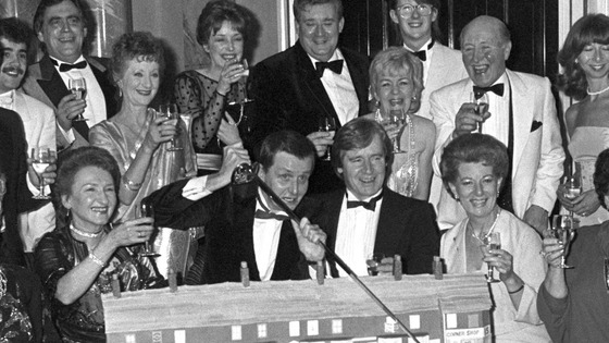 Bill Tarmey, top left and Bill Roache, bottom right, together at the show's 25 anniversary party in 1985.
