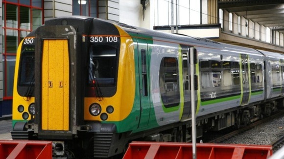 A London Midland Train in a depot in the West Midlands