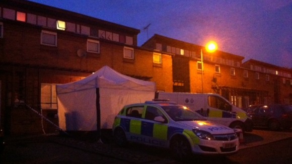 Police tent outside home in Hadrian's Walk, Stevenage