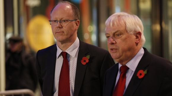 George Entwistle and Lord Patten pictured addressing the media last night.