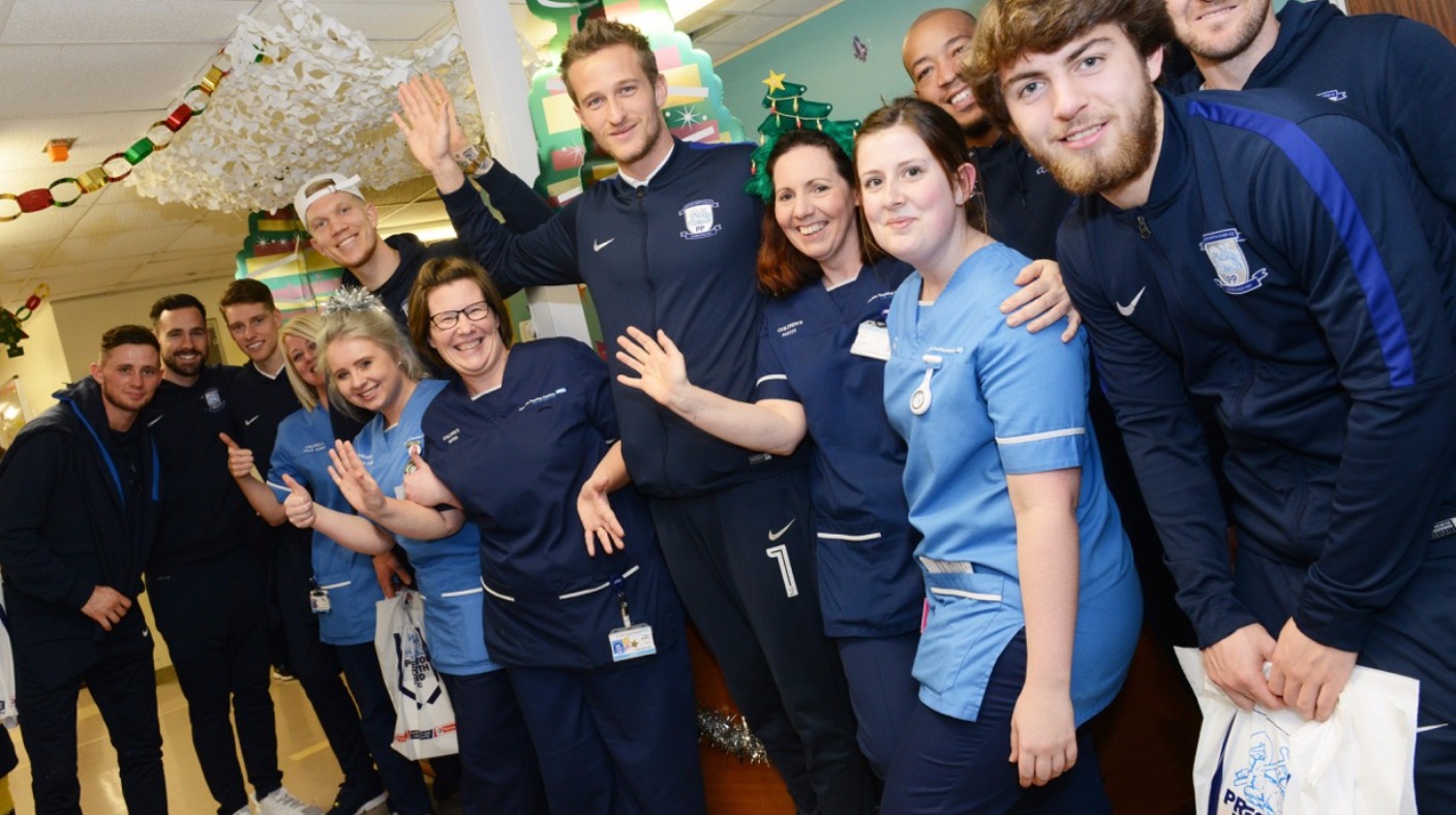 Preston North End players visit children who are in hospital for