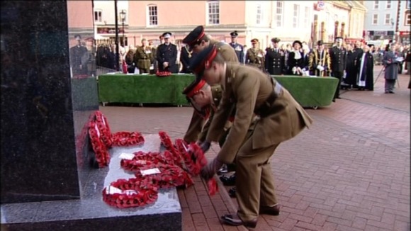 Laying wreaths at the war memorial 