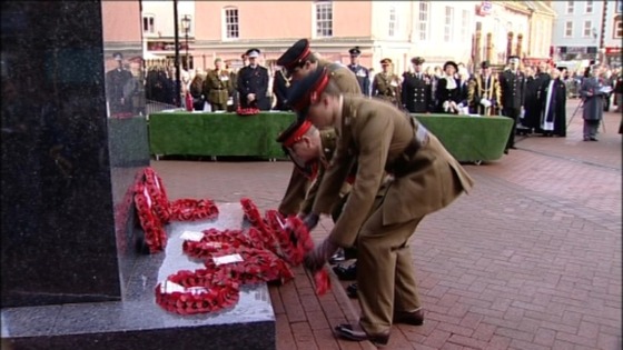 Laying wreaths at the war memorial 