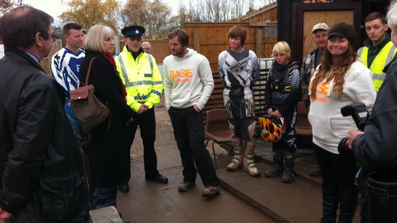 Home Secretary Theresa May meets young people who are taught riding skills and first aid at the project