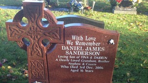 The gravestone of Daniel Sanderson, who was 16 years old when he passed away was damaged,