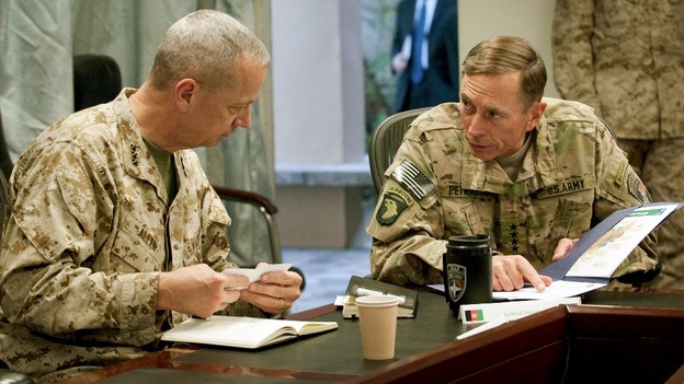 General John R. Allen and General David H. Petraeus attending a meeting Kabul in July 2011