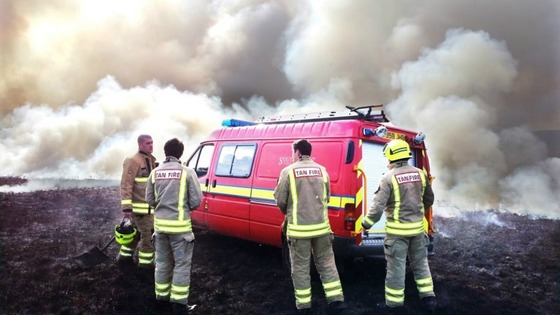 South Wales Fire and Rescue Service fighting grass fires