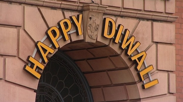 A sign for Diwali in Leicester