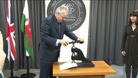 First Minister Carwyn Jones with his invention
