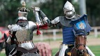 Two men dressed as medieval Knights, similar to those taking part in Leicester today