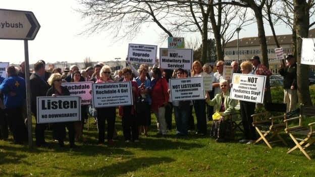 Protesters outside Withybush hospital