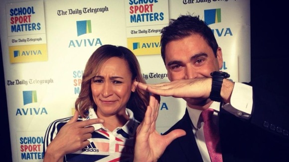 London Tonight reporter Rags Martel shows Olympian Jessica Ennis his moves.