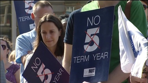 Placards against changes to school terms in Nottingham