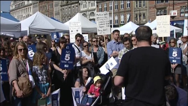 Teachers being addressed at the rally in Nottingham City Centre