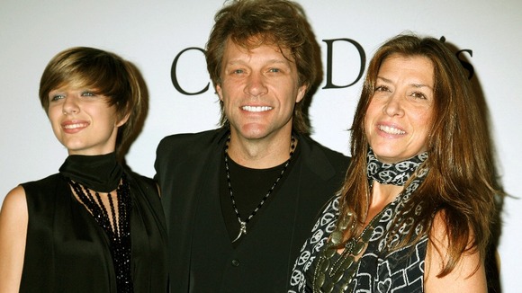 Singer John Bon Jovi, daughter Stephanie Rose Bon Jobi and wife Dorothea Rose Hurley at the Grammys in 2010