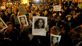 Protesters outside Leinster House this evening. 