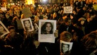 Protesters outside Leinster House this evening. 