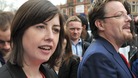 Lucy Powell canvassing with comedian Eddie Izzard