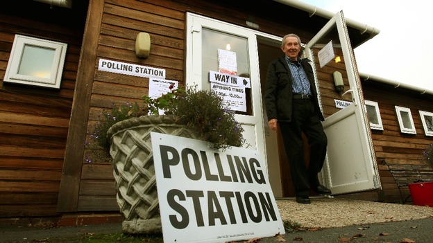 Local people leave a Polling Station in Kent, as voters go to the polls to elect England and Wales's first Police and Crime Commissioners.