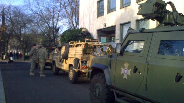 Soldiers and military vehicles begin to gather at Civic Centre ahead of today's parade