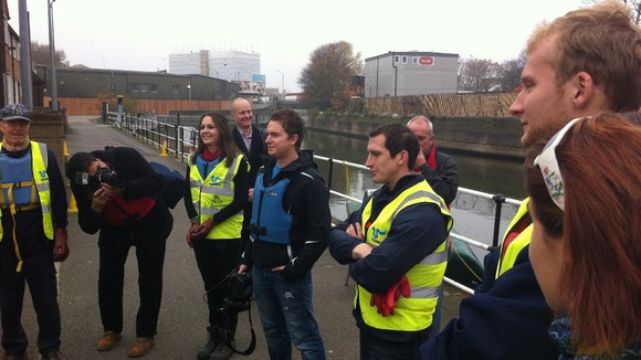 Olympic gold medallist Ed McKeever (far right with red gloves) and the rest of the clean-up team.