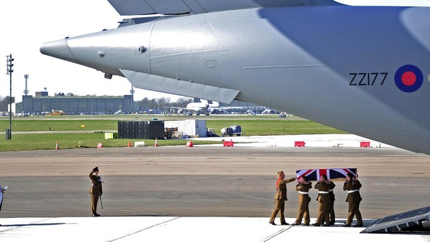 Repatriation of Captain Rupert William Michael Bowers of the 2nd Battalion The Mercian Regiment at RAF Brize Norton in Oxfordshire.