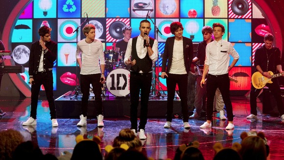 Zayn Malik, Niall Horan, Liam Payne, Harry Styles and Louis Tomlinson of boyband One Direction perform on Friday night.