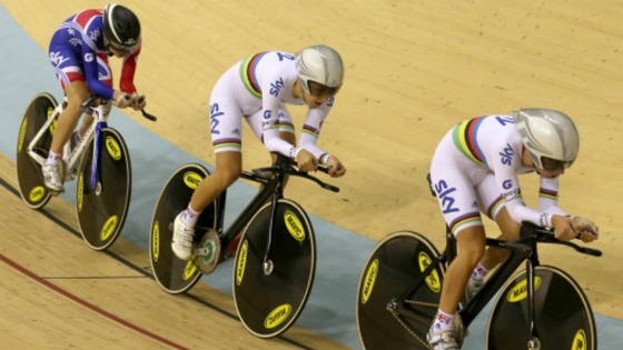 Laura Trott (r), Danielle King (c) and Elinor Barker (l)