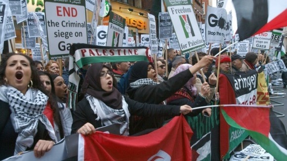 Pro-Palestinian demonstrators protest against Israel's actions in Gaza
