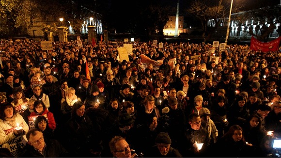 Protesters hold a vigil in Dublin after the death of Savita Halappanavar who was refused an abortion