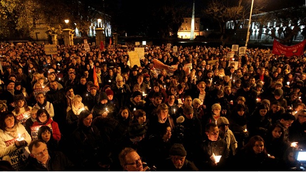 Protesters hold a vigil in Dublin after the death of Savita Halappanavar who was refused an abortion