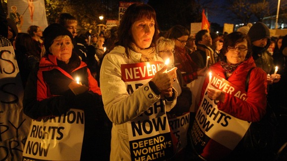 Protesters during a march in O'Connell Street, Dublin