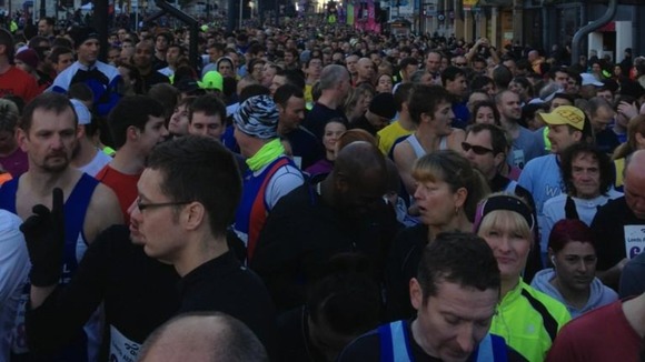 Runners on starting line for Abbey Dash