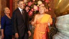 President Obama and Hillary Clinton shared a joke with a monk at the base of the Reclining Buddha