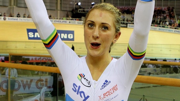 Laura Trott celebrates winning the Omnium during the UCI Track Cycling World Cup