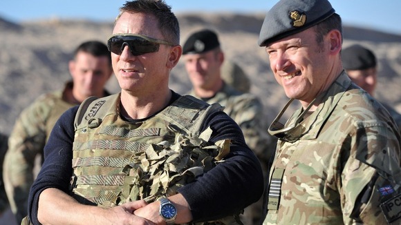 Daniel Craig pictured with troops at Camp Bastion