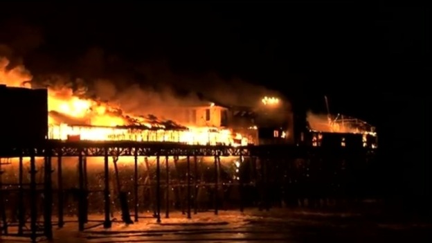 Hastings Pier on fire