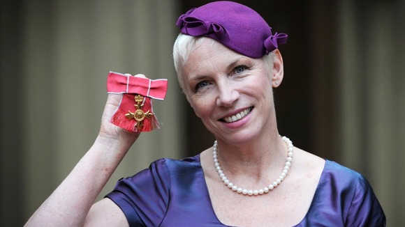 Former Eurythmics star Annie Lennox after collectng her OBE.