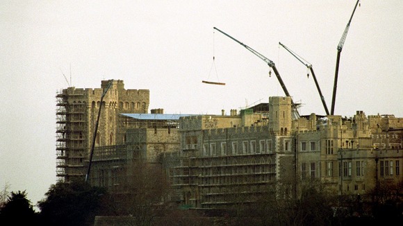 Parts of Windsor Castle are shrouded in scaffolding eight weeks after fire ripped through the Chapel and some of the state apartments.