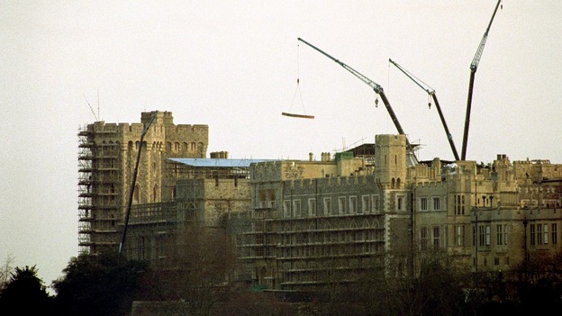 Parts of Windsor Castle are shrouded in scaffolding eight weeks after fire ripped through the Chapel and some of the state apartments. 