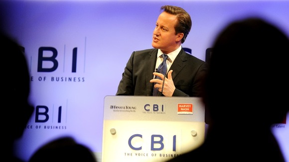 Prime Minister David Cameron at the CBI today.