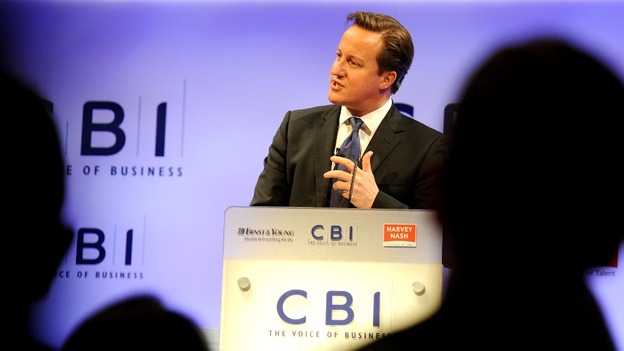 Prime Minister David Cameron at the CBI today.