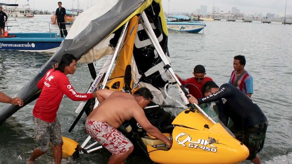 Microlight wreckage in Pattaya Bay, Thailand