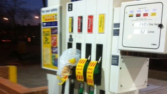 Petrol station on A38 Lichfield Road which has run out of fuel