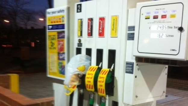 Petrol station on A38 Lichfield Road which has run out of fuel