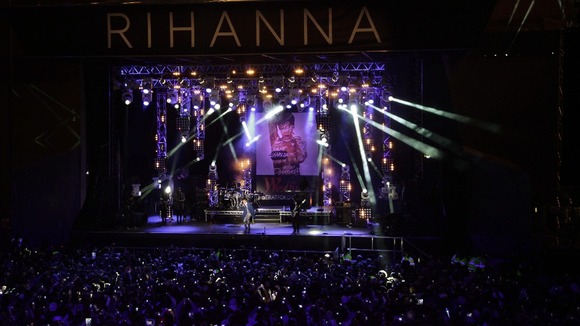 Rihanna takes to the stage at Westfield Stratford City shopping centre