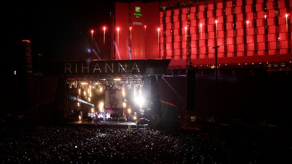 A pyrotechnics and laser display marked the final countdown to the switch-on